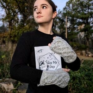 Cozy Gray Cable Knit Fingerless Gloves